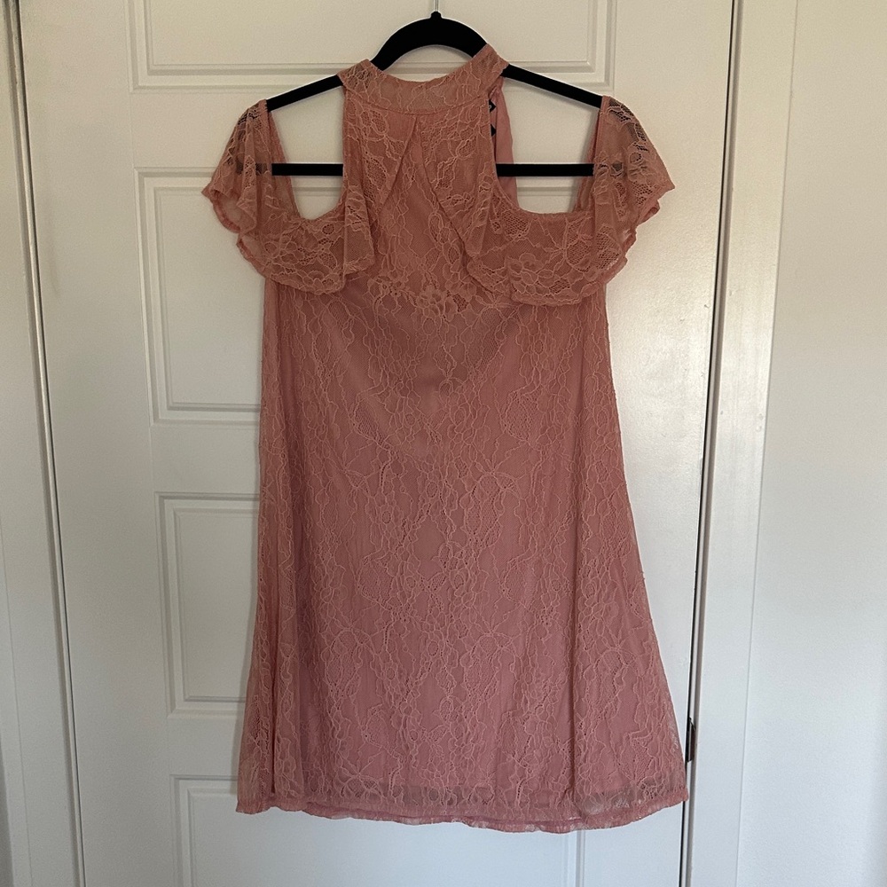 NWOT Express Pink Lace Cold Shoulder Dress